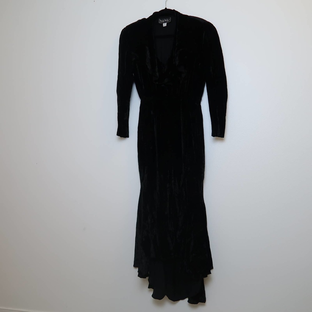 Vintage 90s Nicole Miller black velvet midi dress - Picture 1 of 9